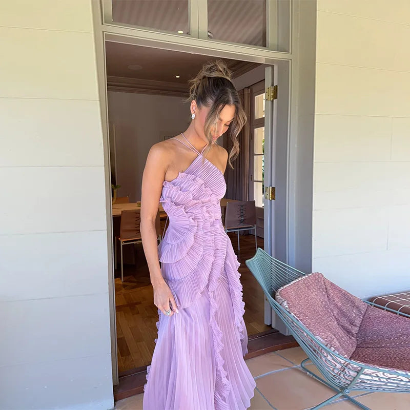 Elegant Purple Chiffon A Line Backless Evening Dress
