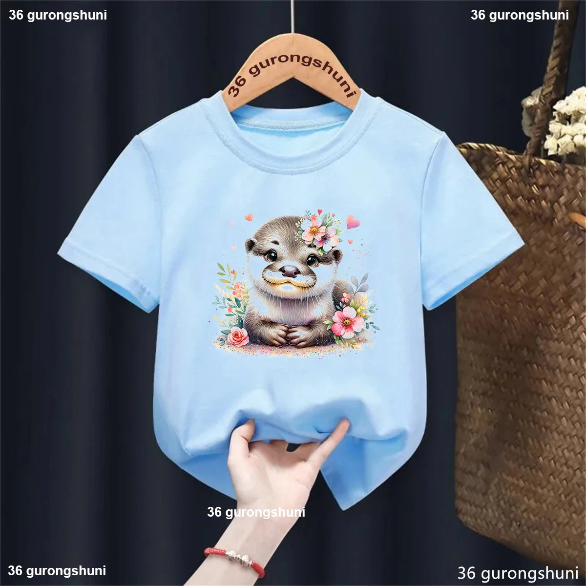 Kawaii Otter Love Printed T-Shirt for Kids