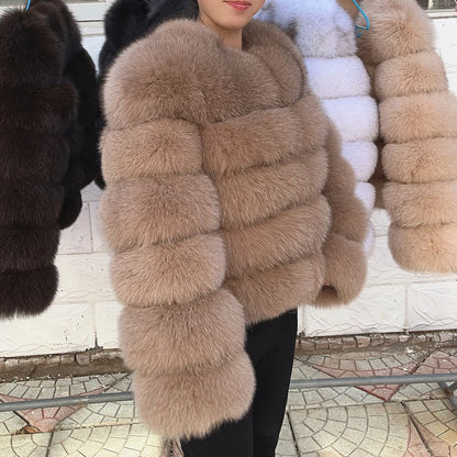 QUEENTINA Brown Fox Fur Coat for Women
