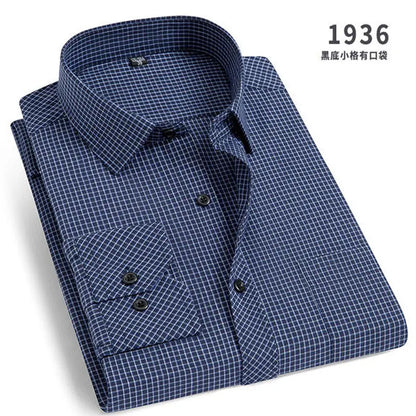 Men's Striped Long-Sleeved Shirt Comfortable Cotton Blend