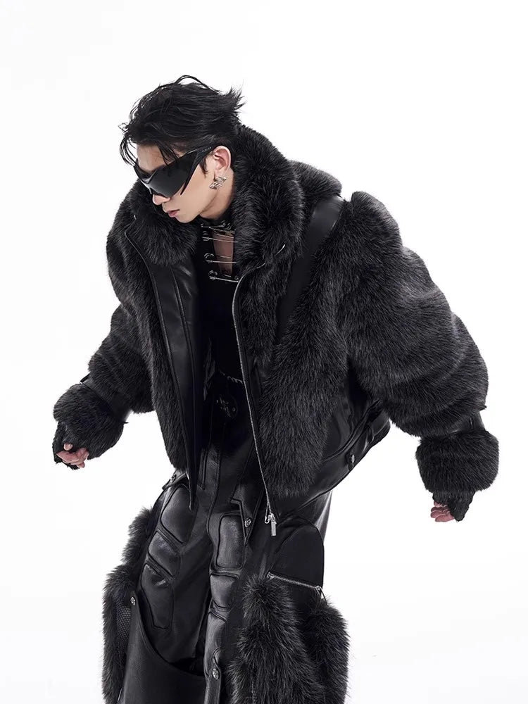 Thick Warm Patchwork Faux Fur Coat for Men