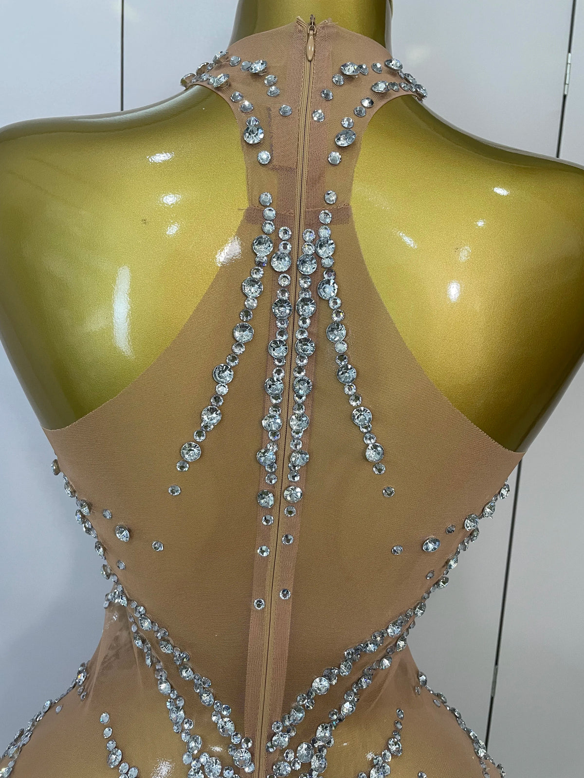 Sparkly Rhinestones Mesh See Through Dress for Women