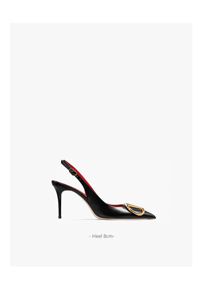 Black Slingback Sandals for Women with High Heels