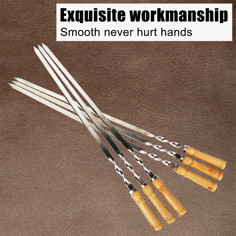 6Pcs Stainless Steel BBQ Skewers with Wooden Handle 55cm
