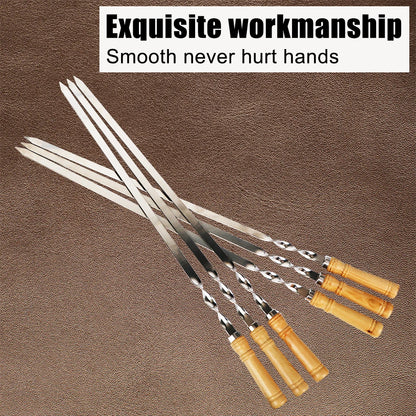 6Pcs Stainless Steel BBQ Skewers with Wooden Handle 55cm