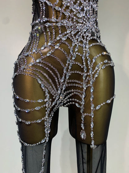 Sparkly Diamond Mesh Jumpsuit for Women