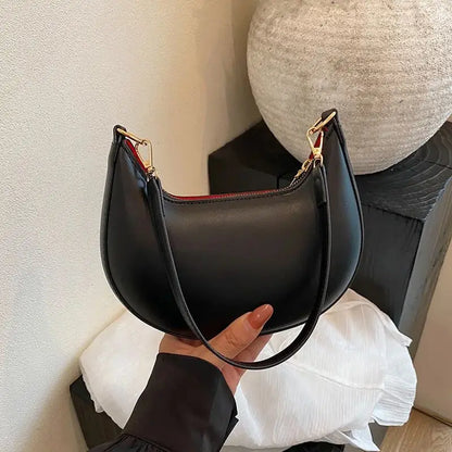 Women's Moon-shaped PU Shoulder Bag with Sequined Detail