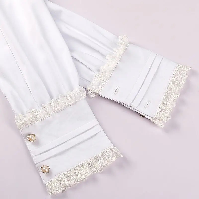 Women's Vintage Ruffle Collar Lace Trim Blouse