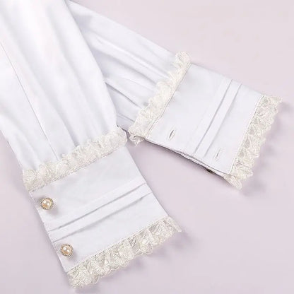 Women's Vintage Ruffle Collar Lace Trim Blouse