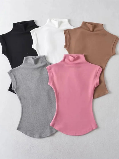 Women Summer Turtleneck Sleeveless Slim Fit Top