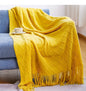 Khaki Knitted Acrylic Blanket with Tassels