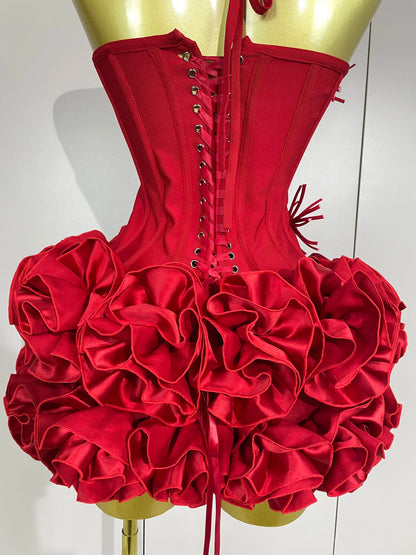 Women Red Black Bandage Two Piece Cocktail Gown