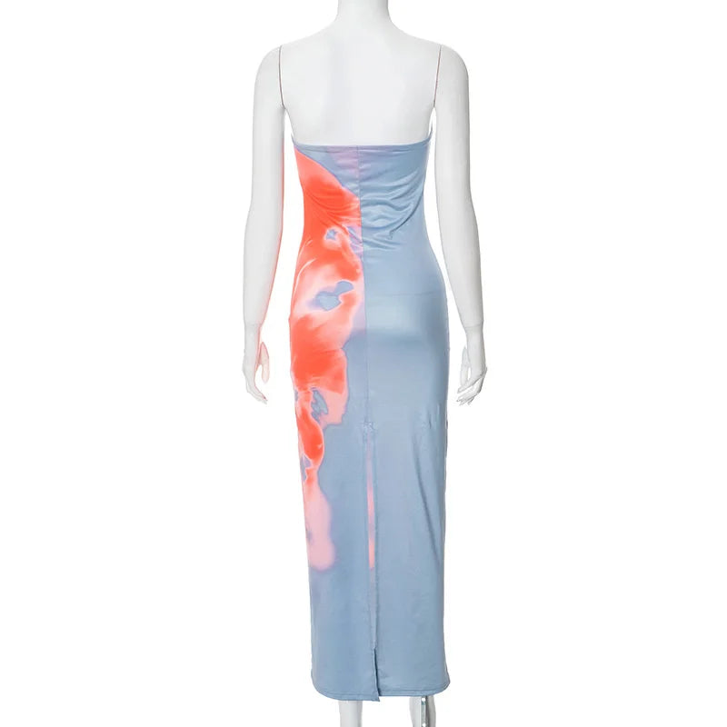 Print Tube Maxi Dress Women Off Shoulder Backless