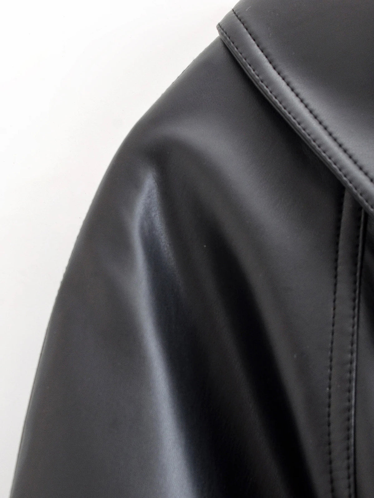 Black Faux Leather Vintage Trench Coat for Women