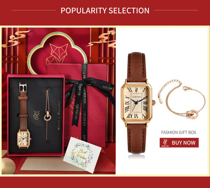 Fashion Retro Square Leather Strap Quartz Watch for Women