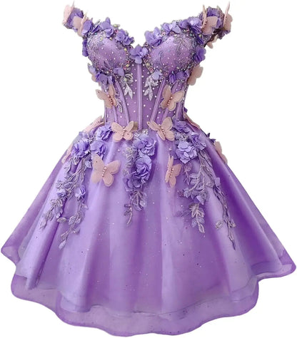 Butterfly Short Off Shoulder Prom Dress for Teens