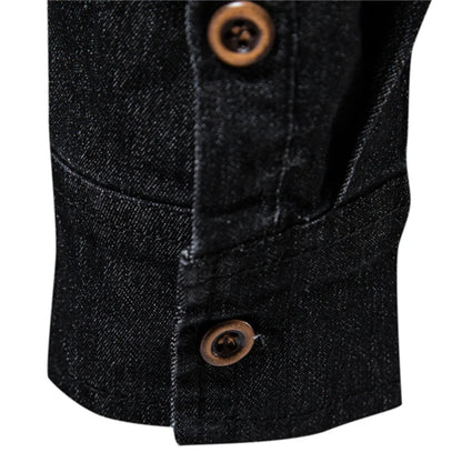 Elastic Cotton Denim Shirt Men Long Sleeve Casual