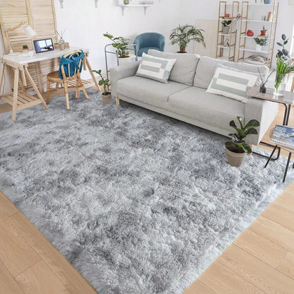 Black Plush Long-Pile Carpet, Soft Non-Slip Rug