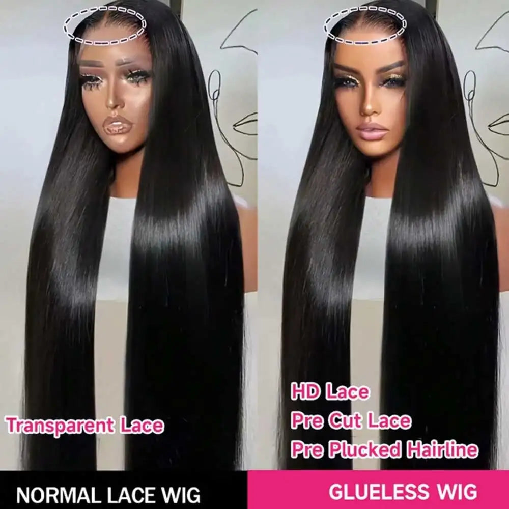Straight Human Hair Wig 40 42 Inch Glueless Lace Front