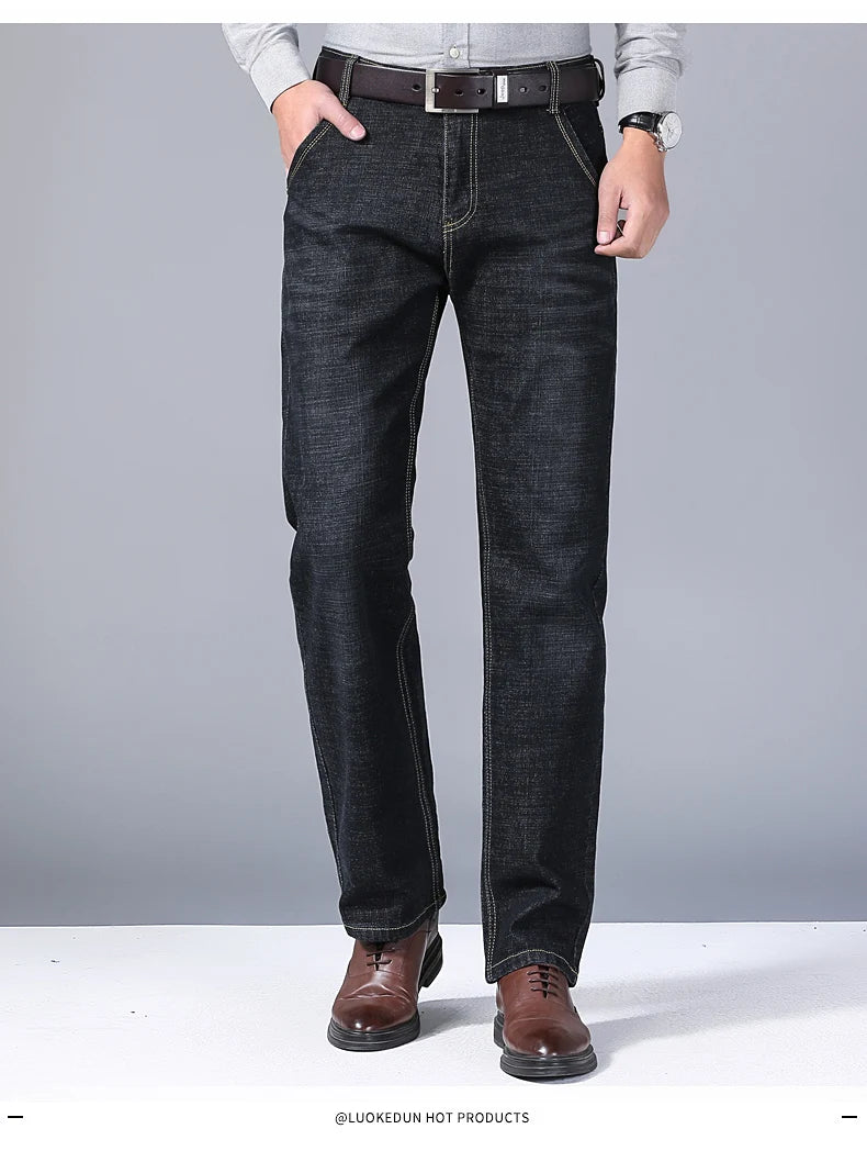 Men's Black Blue Stretch Jeans Casual Slim Fit Trousers