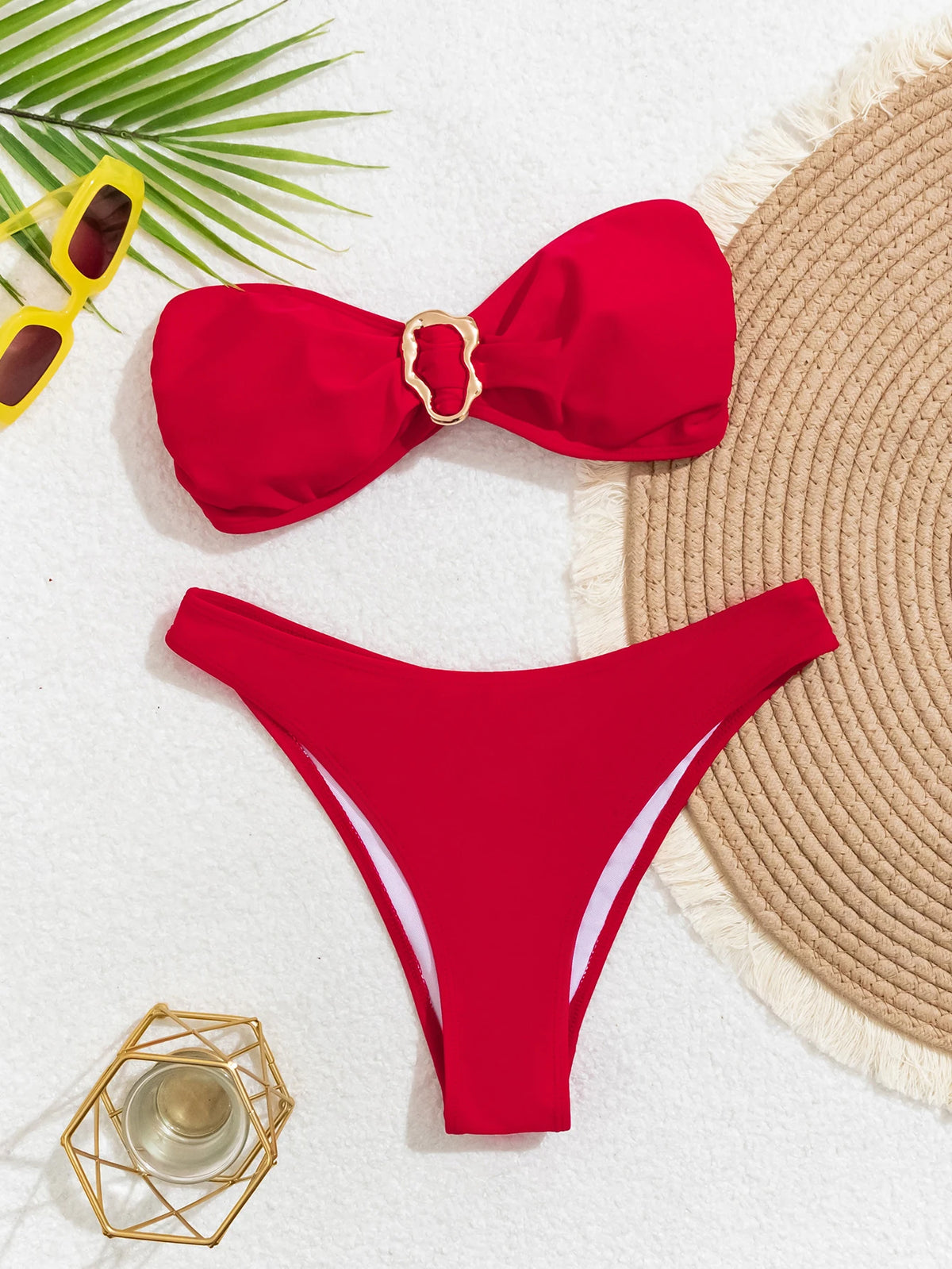 Bandeau Push-Up Bikini Set with Brazilian Thong
