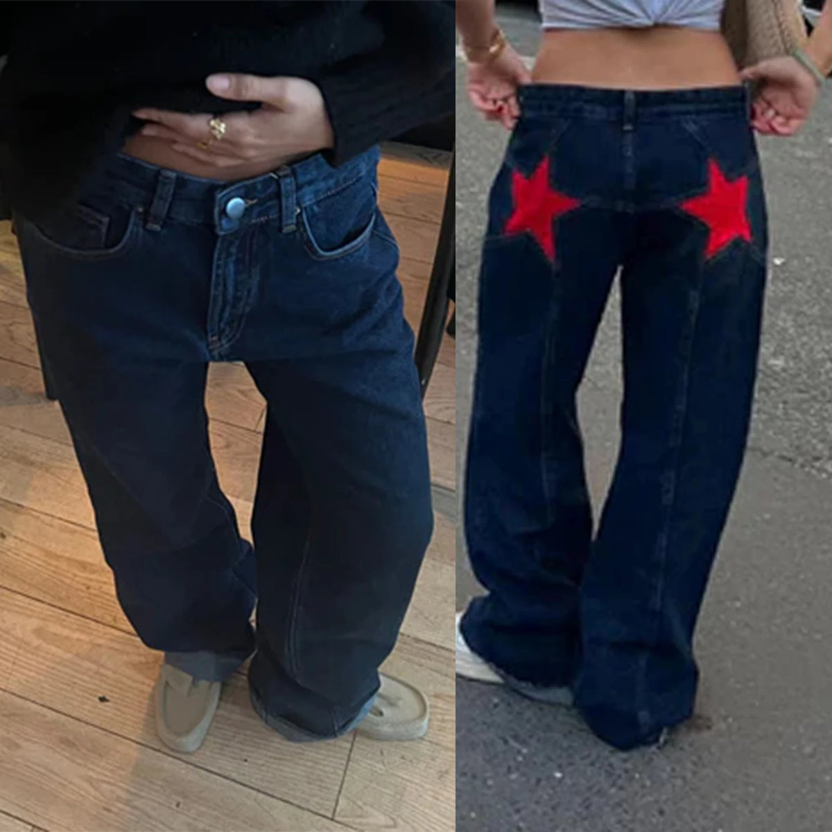 Women's Vintage Star Pattern Loose Denim Jeans