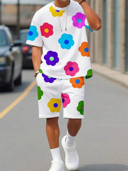 Men's Casual Hawaiian Print T-Shirt and Shorts Set
