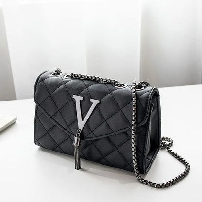 Black PU Leather Quilted Shoulder Bag for Women