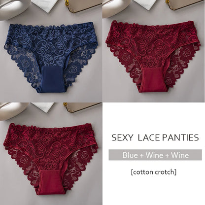 3PCS Set Floral Lace Briefs Women Underwear