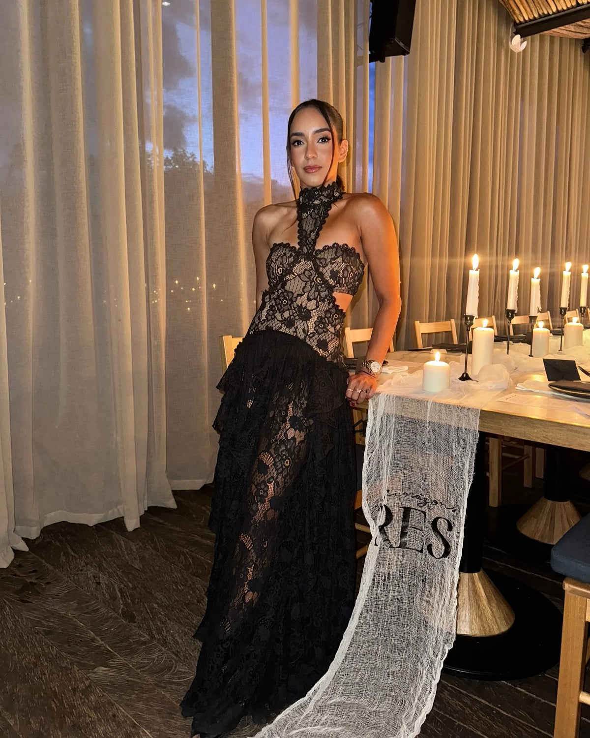 Sexy Lace Patchwork Halter Evening Gown for Women
