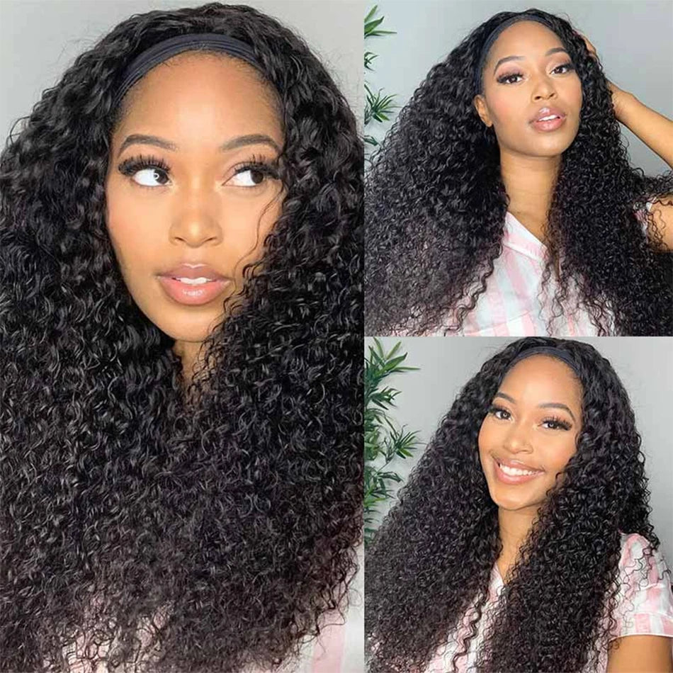 Curly Headband Wig Human Hair Kinky Curly 250 Density