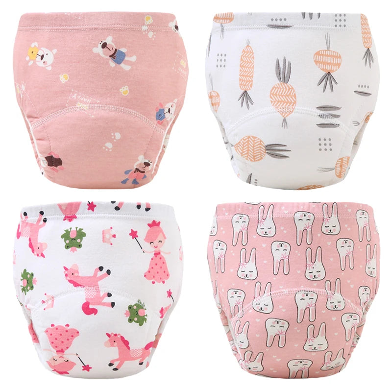 4PCS Reusable Cotton Baby Diapers for Potty Training