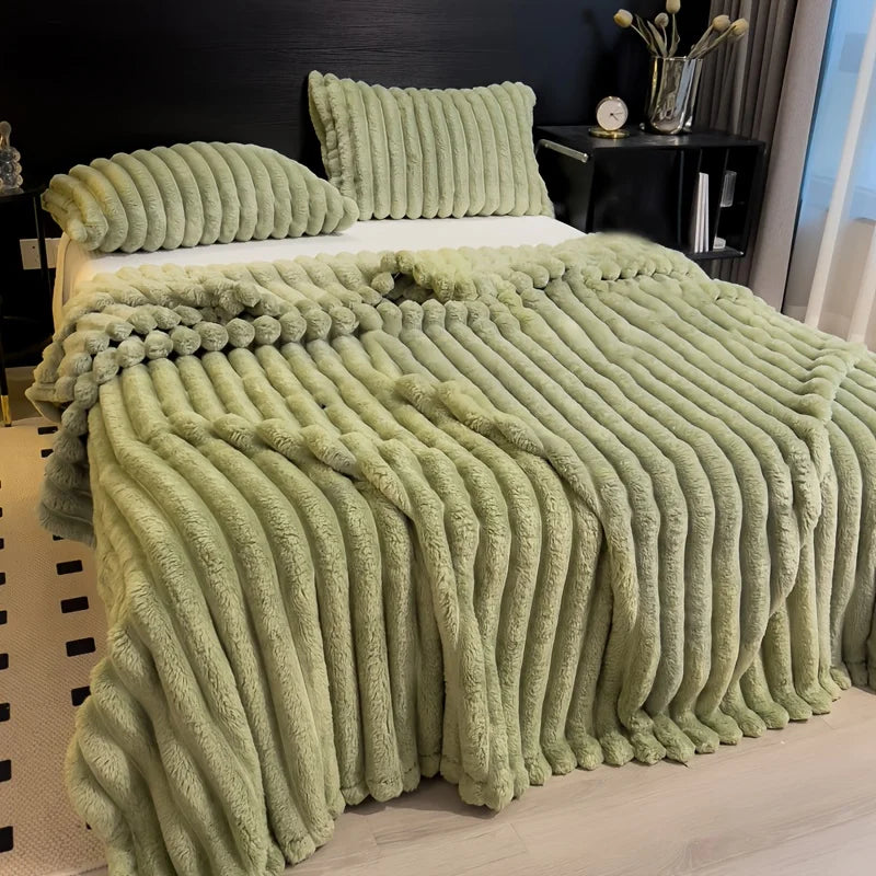 Thickened Wide Striped Flannel Blanket for Sofa and Bed