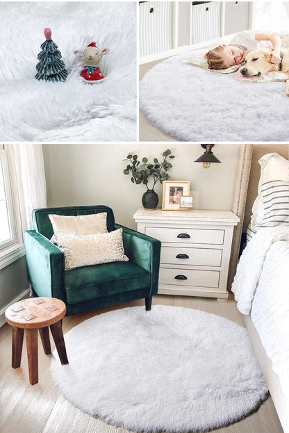 Round Plush Shag Carpet for Kids Room Decor