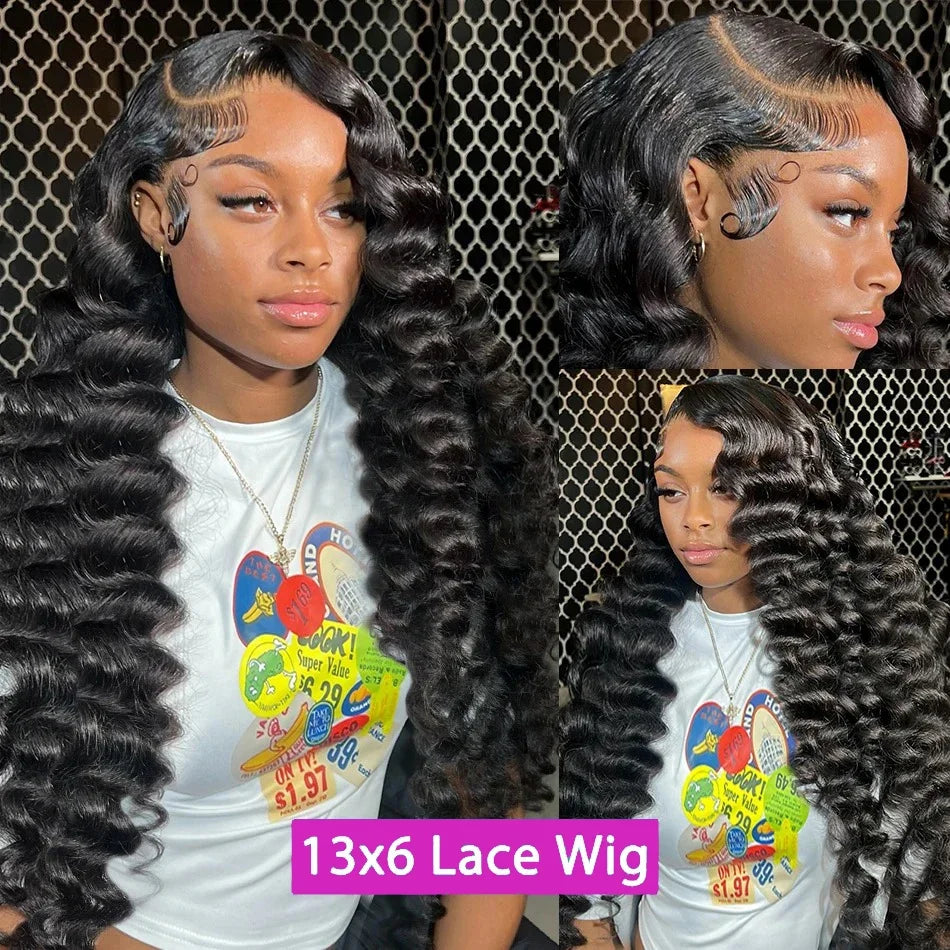 Loose Deep Wave Lace Frontal Wig 30 40 Inch Human Hair