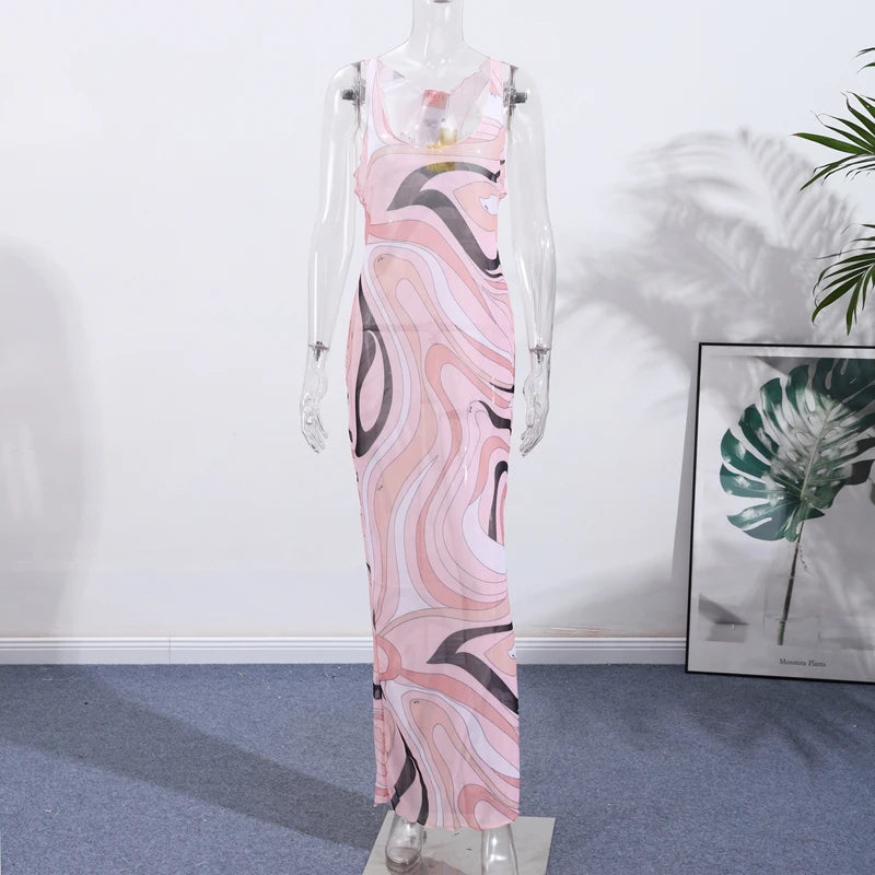 Sheer Mesh Bodycon Maxi Dress for Women