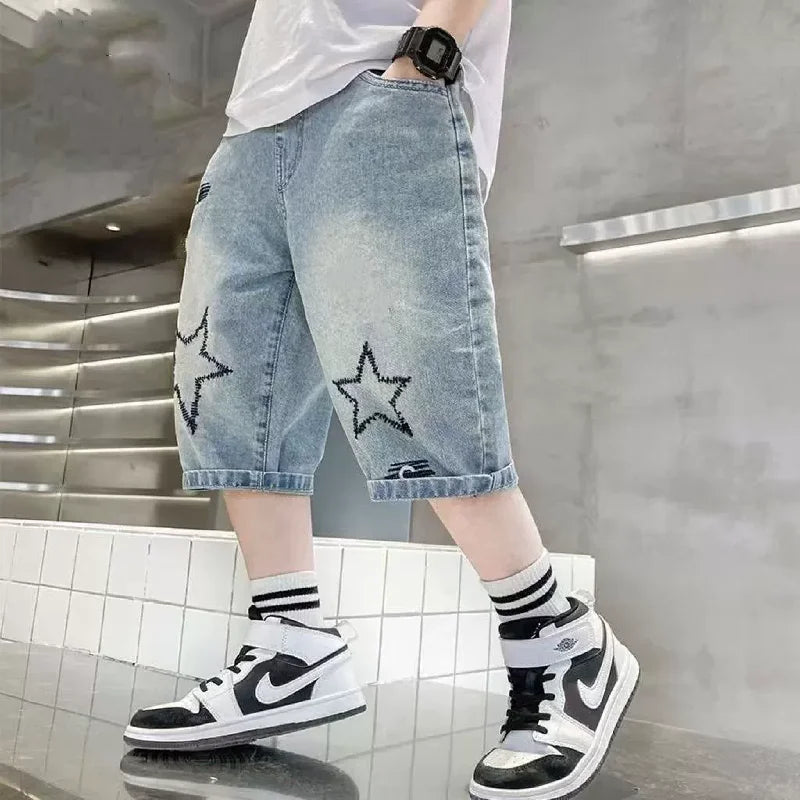 Boys Denim Shorts Summer Casual Knee Length Blue