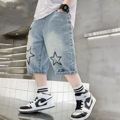 Boys Denim Shorts Summer Casual Knee Length Blue