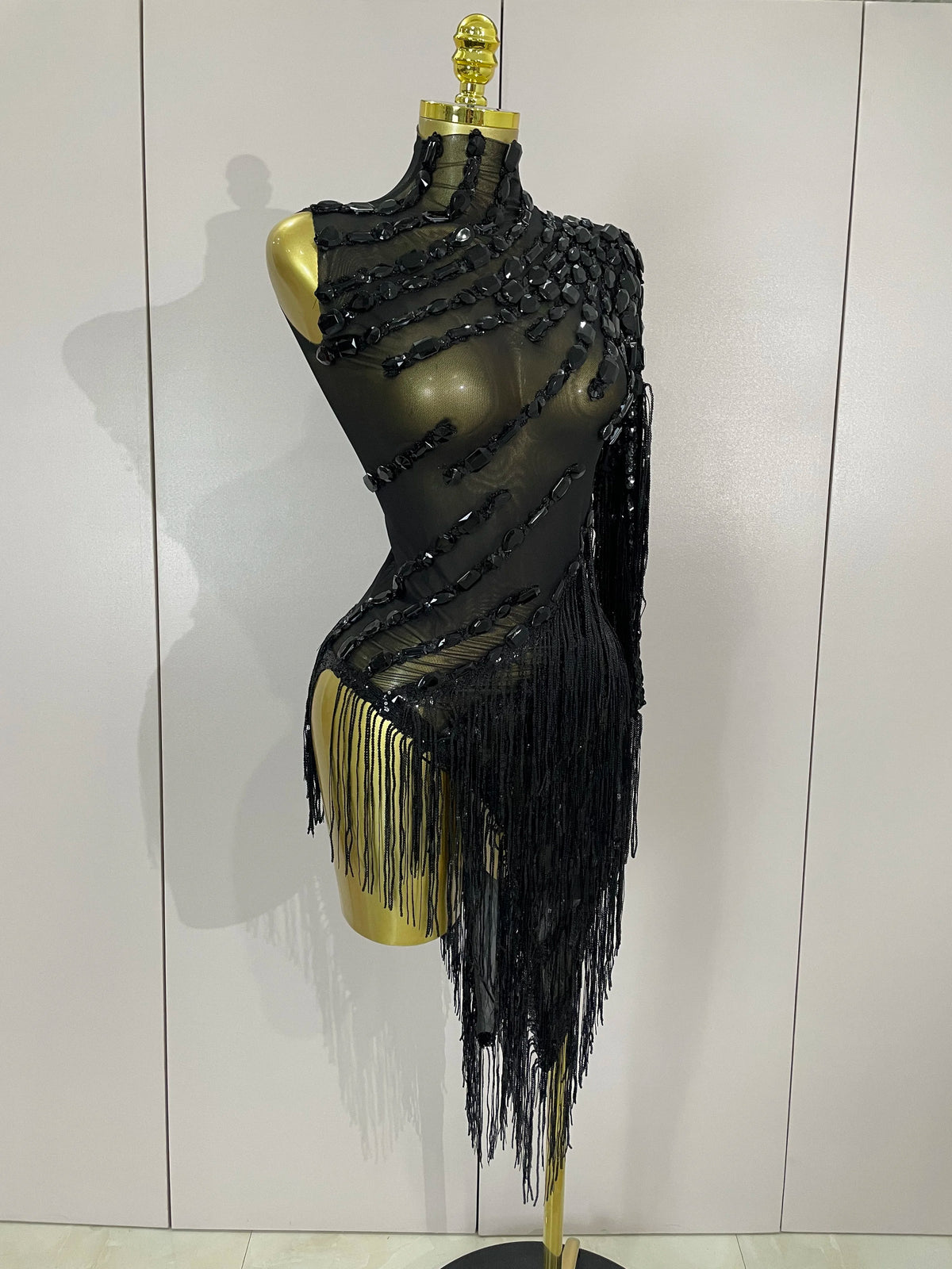 Sparkly Rhinestones One Shoulder See-Through Dress