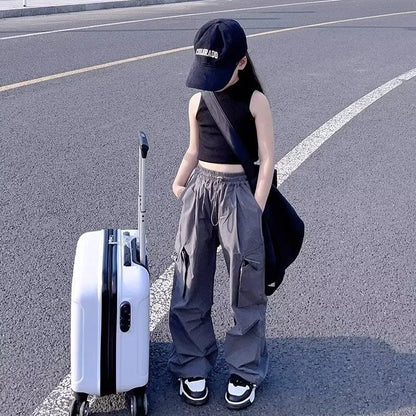 Girls Cargo Pants Cotton Polyester Black Grey Red