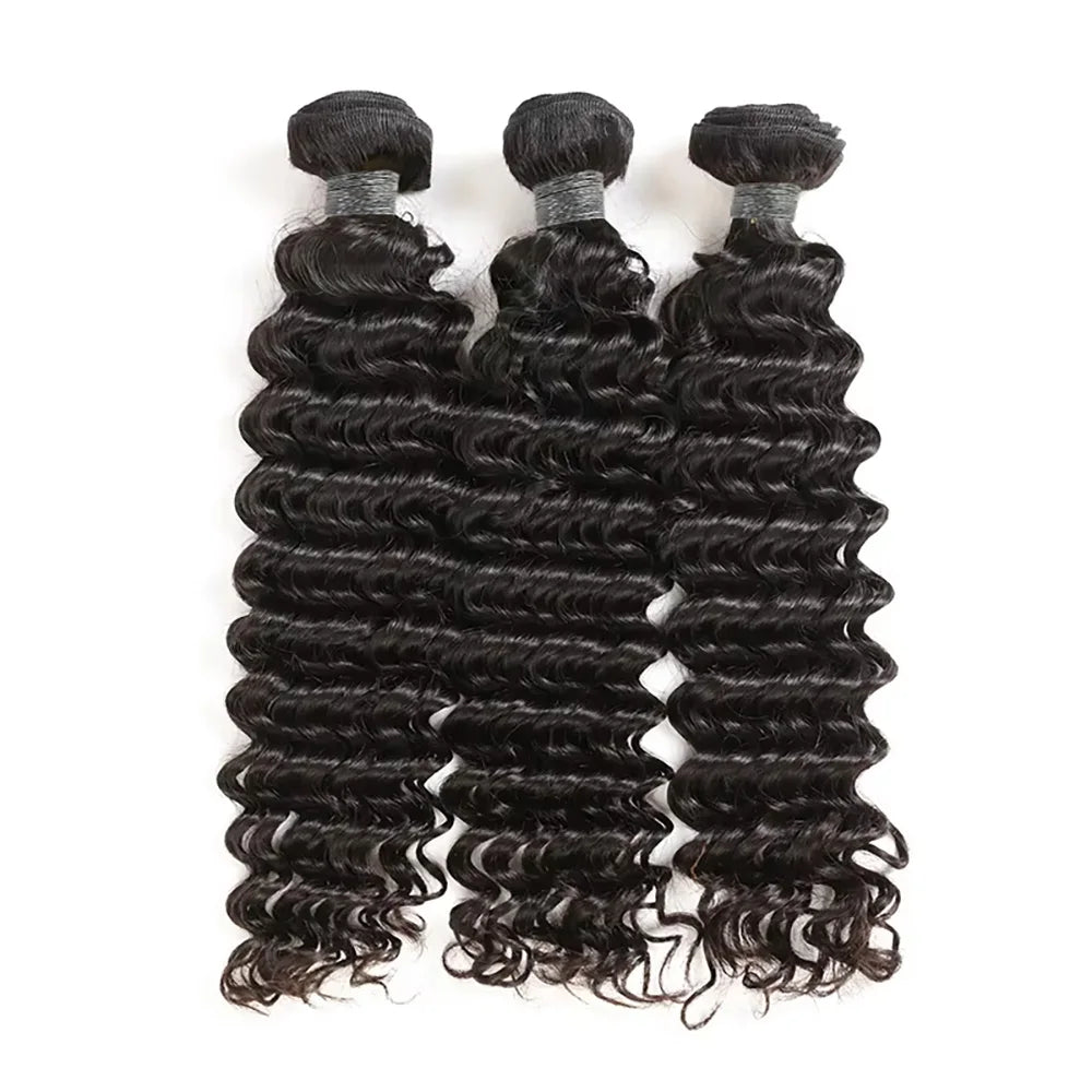 40 Inch Deep Wave Brazilian Human Hair Extensions Natural Black