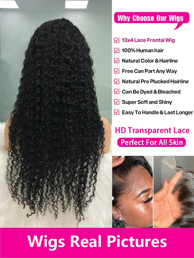 Water Deep Wave Human Hair Lace Front Wig 30 Inch
