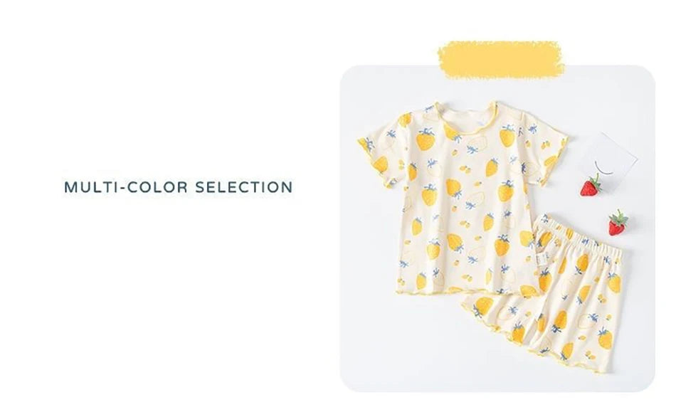 Girl Summer Pajama Sets Cartoon Pattern Ice Silk