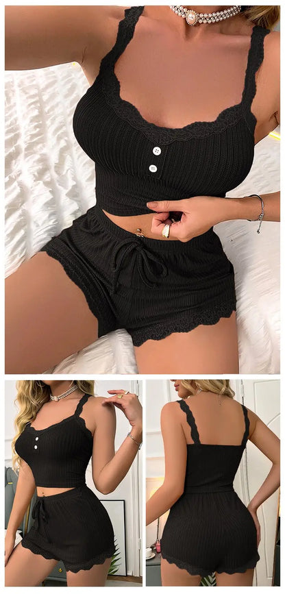 Women Summer Sexy Pajama Set Sleepwear Trousers