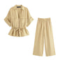 Willshela Women's Vintage 2 Piece Zipper Shirt and Trousers Set