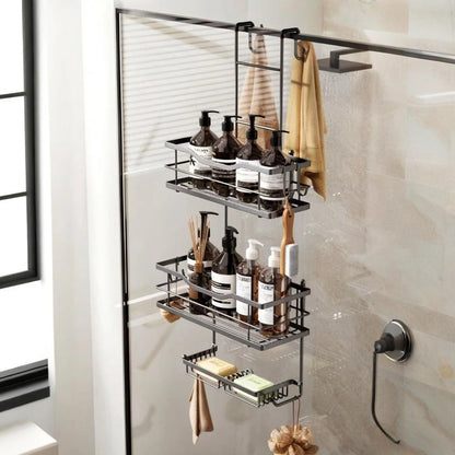3-Tier Hanging Shower Caddy Black Silver Metal