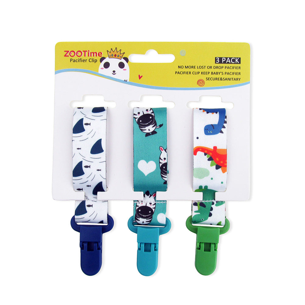 Chain Baby Pacifier Clip Set with Cartoon Print