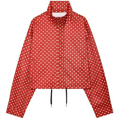 Polka Dot Bomber Jacket Women's Zip Up Crop Coat