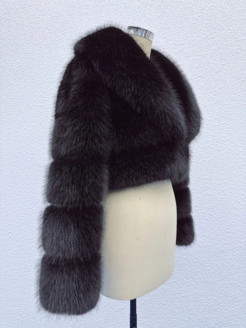 Cropped Faux Fur Coat for Women in Black