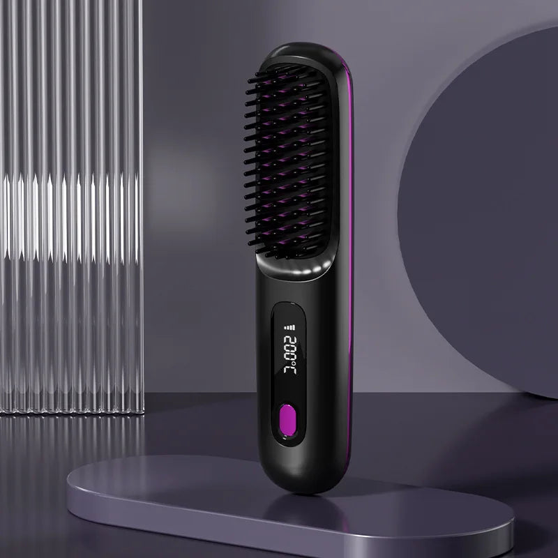 Cordless Hair Straightener Brush with LCD Display